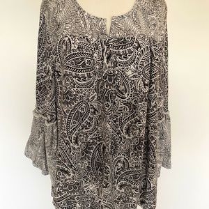 ANTHROPOLOGIE PAISLEY KNIT FLOWY RUFFLE BELL SPLIT
